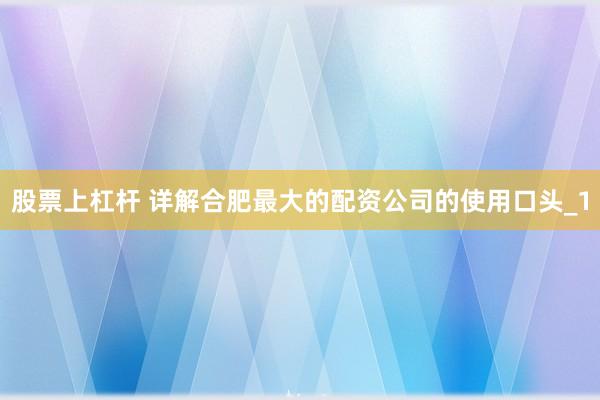 股票上杠杆 详解合肥最大的配资公司的使用口头_1