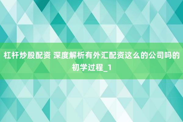 杠杆炒股配资 深度解析有外汇配资这么的公司吗的初学过程_1